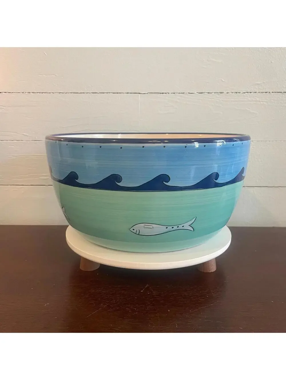 Blue Ceramic Fish Bowl - Brushes